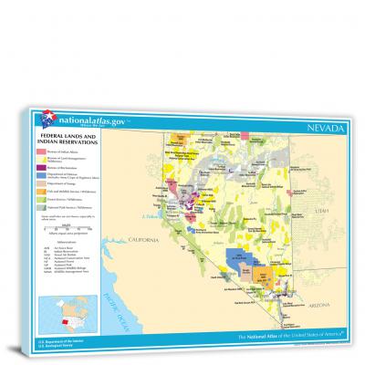 Nevada-National Atlas Federal Lands and Indian Reservations Map, 2022 - Canvas Wrap