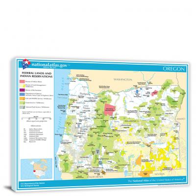 Oregon-National Atlas Federal Lands and Indian Reservations Map, 2022 - Canvas Wrap