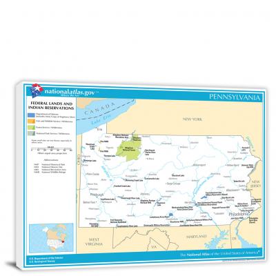 Pennsylvania-National Atlas Federal Lands and Indian Reservations Map, 2022 - Canvas Wrap