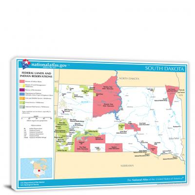 South Dakota-National Atlas Federal Lands and Indian Reservations Map, 2022 - Canvas Wrap