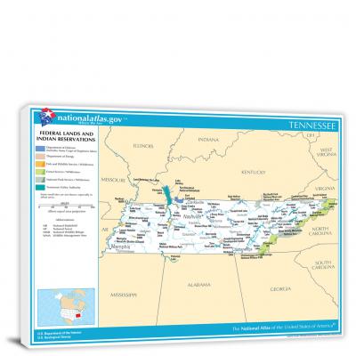 Tennessee-National Atlas Federal Lands and Indian Reservations Map, 2022 - Canvas Wrap