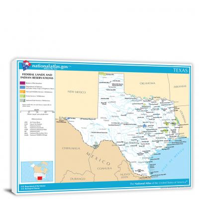 Texas-National Atlas Federal Lands and Indian Reservations Map, 2022 - Canvas Wrap