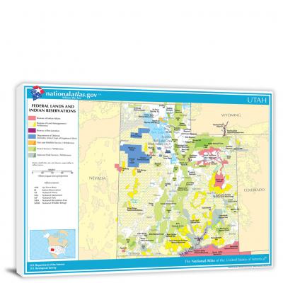 Utah-National Atlas Federal Lands and Indian Reservations Map, 2022 - Canvas Wrap