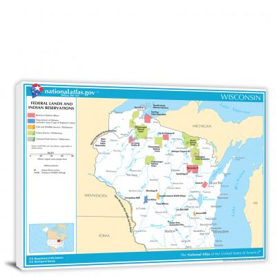 Wisconsin-National Atlas Federal Lands and Indian Reservations Map, 2022 - Canvas Wrap