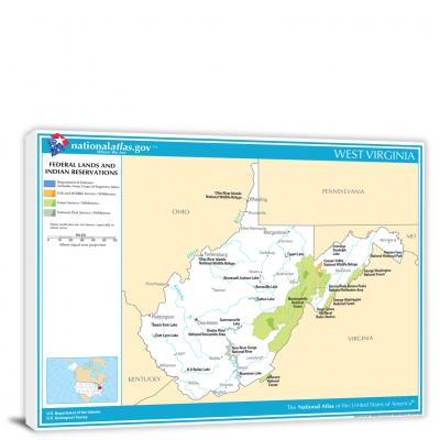 West Virginia-National Atlas Federal Lands and Indian Reservations Map, 2022 - Canvas Wrap