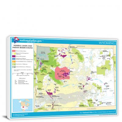 Wyoming-National Atlas Federal Lands and Indian Reservations Map, 2022 - Canvas Wrap