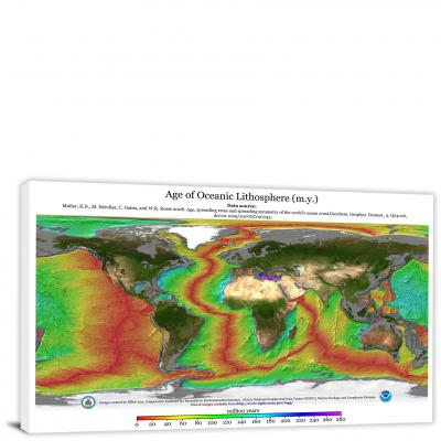 World-Age of Oceanic Lithosphere No-Plates Map, 2008 - Canvas Wrap