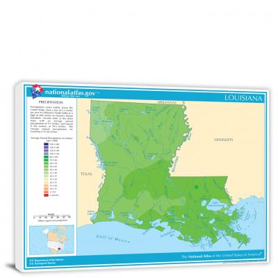 Louisiana-Annual Precipitation Map, 2022 - Canvas Wrap