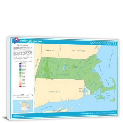 Massachusetts-Annual Precipitation Map, 2022 - Canvas Wrap