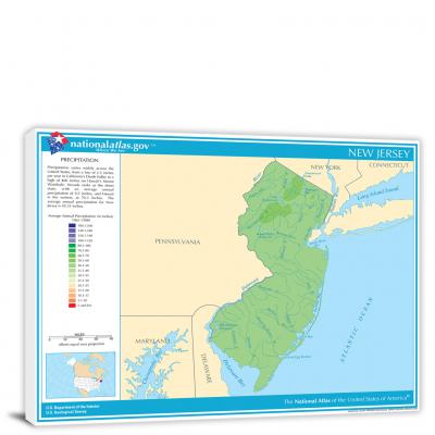New Jersey-Annual Precipitation Map, 2022 - Canvas Wrap