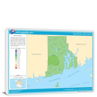 Rhode Island-Annual Precipitation Map, 2022 - Canvas Wrap
