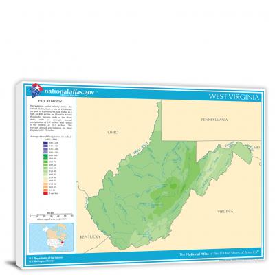 West Virginia-Annual Precipitation Map, 2022 - Canvas Wrap