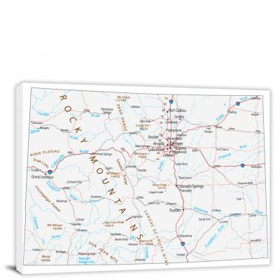 Colorado-Roads and Cities Map, 2022 - Canvas Wrap