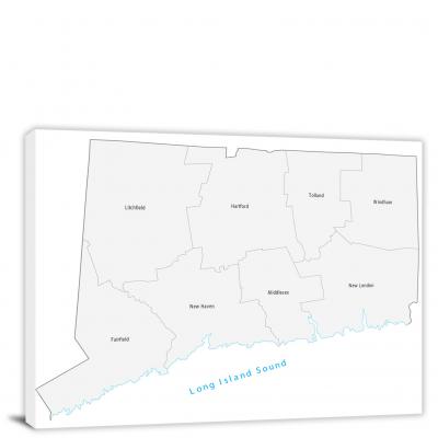 Connecticut-Counties Map, 2022 - Canvas Wrap