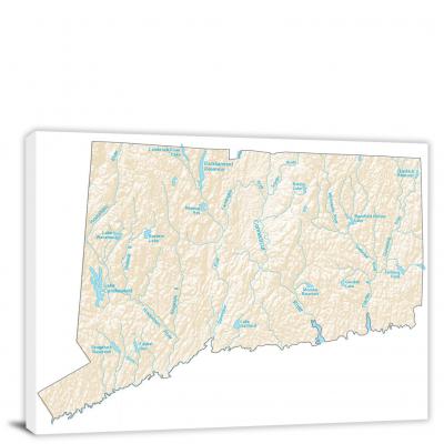 Connecticut-Lakes and Rivers Map, 2022 - Canvas Wrap