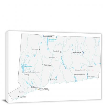 Connecticut-Places Map, 2022 - Canvas Wrap
