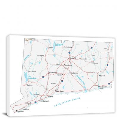 Connecticut-Roads and Cities Map, 2022 - Canvas Wrap