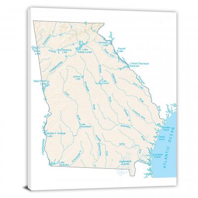 Georgia-Lakes and Rivers Map, 2022 - Canvas Wrap