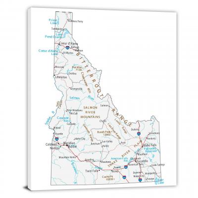 Idaho-Roads and Cities Map, 2022 - Canvas Wrap