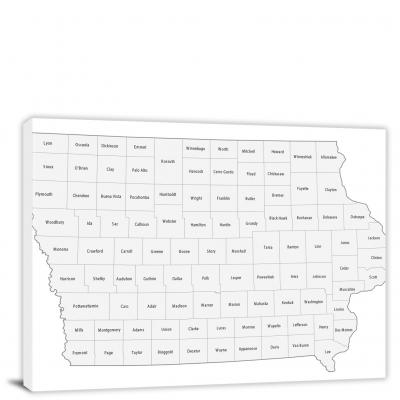 Iowa-Counties Map, 2022 - Canvas Wrap
