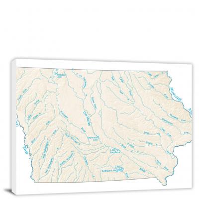 Iowa-Lakes and Rivers Map, 2022 - Canvas Wrap