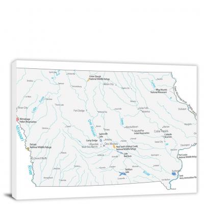 Iowa-Places Map, 2022 - Canvas Wrap