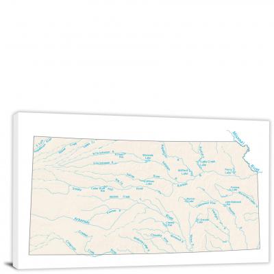 Kansas-Lakes and Rivers Map, 2022 - Canvas Wrap