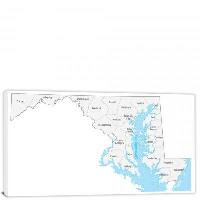 Maryland-Counties Map, 2022 - Canvas Wrap