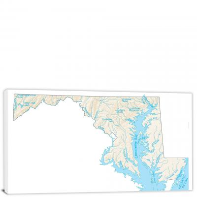 Maryland-Lakes and Rivers Map, 2022 - Canvas Wrap