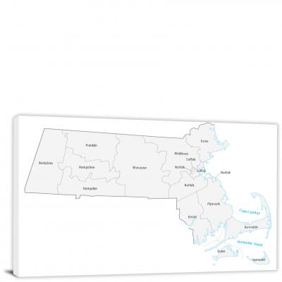 Massachusetts-Counties Map, 2022 - Canvas Wrap