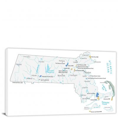 Massachusetts-Places Map, 2022 - Canvas Wrap