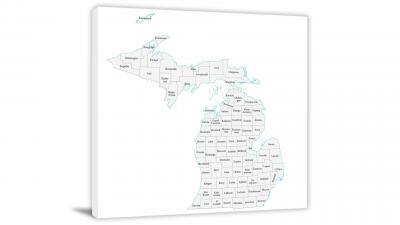 Michigan-Counties Map, 2022 - Canvas Wrap
