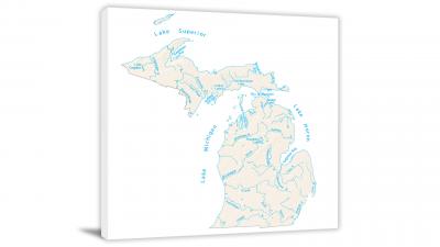 Michigan-Lakes and Rivers Map, 2022 - Canvas Wrap
