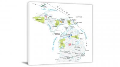 Michigan-Places Map, 2022 - Canvas Wrap