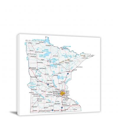 Minnesota-Roads and Cities Map, 2022 - Canvas Wrap