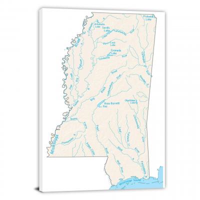 Mississippi-Lakes and Rivers Map, 2022 - Canvas Wrap