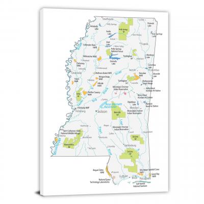 Mississippi-Places Map, 2022 - Canvas Wrap