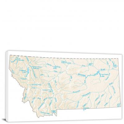 Montana-Lakes and Rivers Map, 2022 - Canvas Wrap