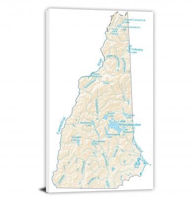 New Hampshire-Lakes and Rivers Map, 2022 - Canvas Wrap
