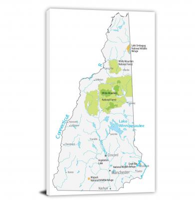 New Hampshire-Places Map, 2022 - Canvas Wrap