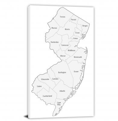 New Jersey-Counties Map, 2022 - Canvas Wrap