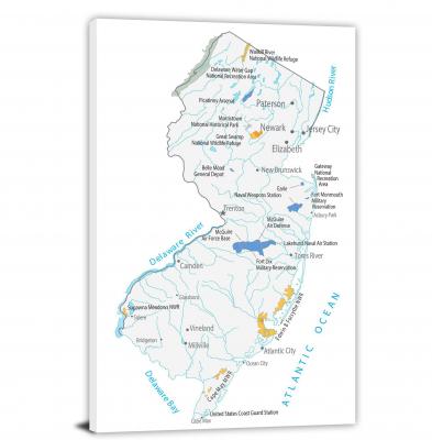 New Jersey-Places Map, 2022 - Canvas Wrap