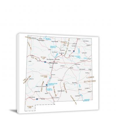 New Mexico-Roads and Cities Map, 2022 - Canvas Wrap