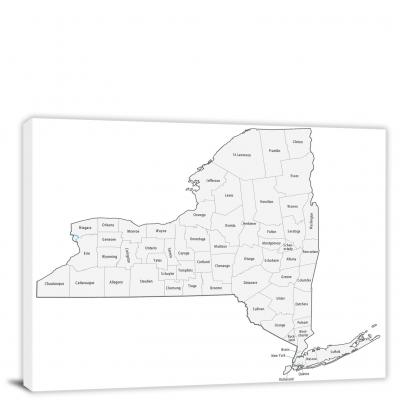 New York-Counties Map, 2022 - Canvas Wrap