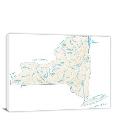 New York-Lakes and Rivers Map, 2022 - Canvas Wrap
