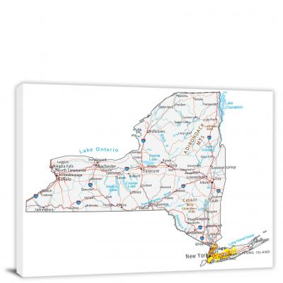 New York-Roads and Cities Map, 2022 - Canvas Wrap