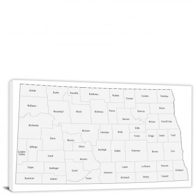North Dakota-Counties Map, 2022 - Canvas Wrap