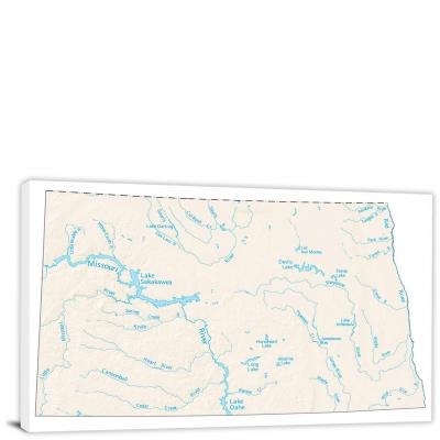 North Dakota-Lakes and Rivers Map, 2022 - Canvas Wrap