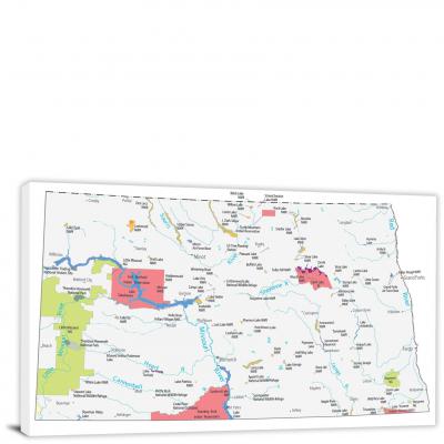 North Dakota-Places Map, 2022 - Canvas Wrap