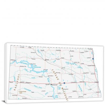 North Dakota-Roads and Cities Map, 2022 - Canvas Wrap